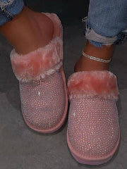 Rhinestones Warm Furry Slippers