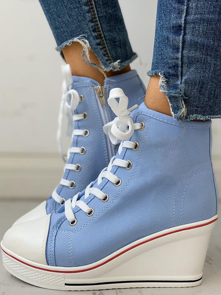 Lace-Up Thick Soled Heel Canvas Sneakers