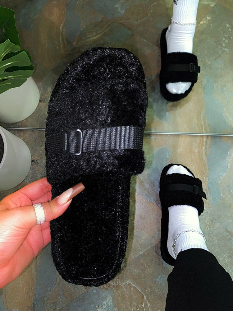 Fluffy Strap Slides