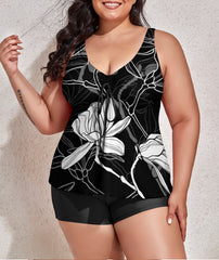 Tankini Floral Black Two Piece Bathing Suits Swimwear