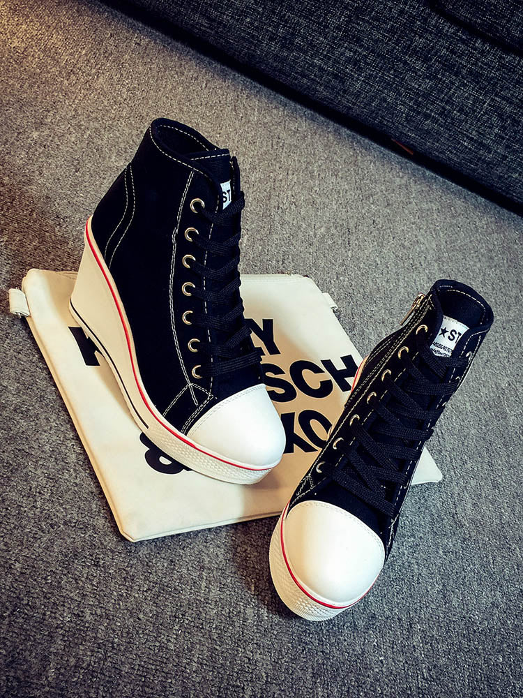 Lace-Up Thick Soled Heel Canvas Sneakers