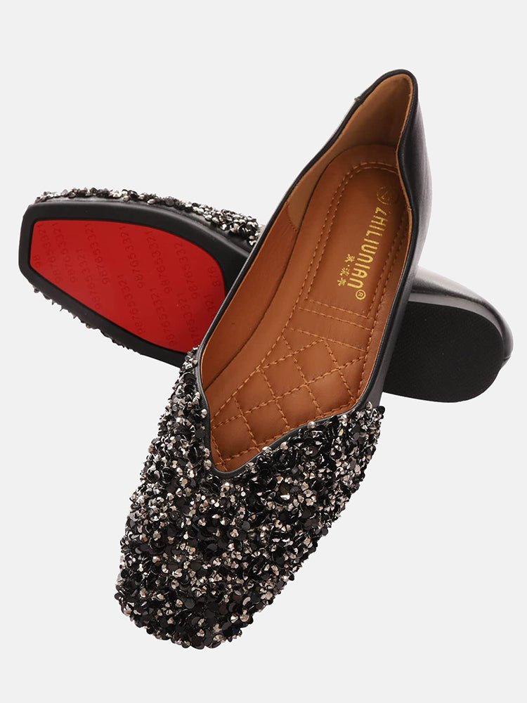 Rhinestone Sequin Flat Shoes