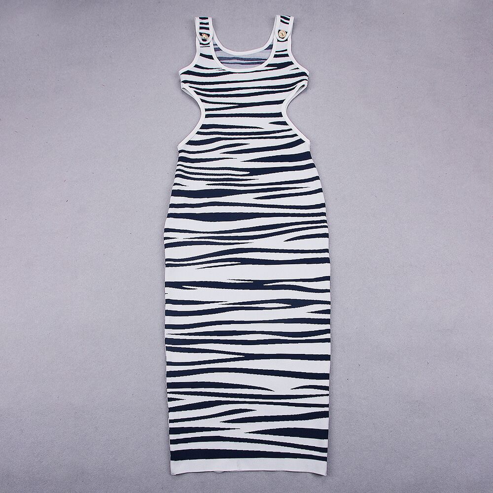 Strappy Sleeveless Zebra Stripes Midi Bandage Dress