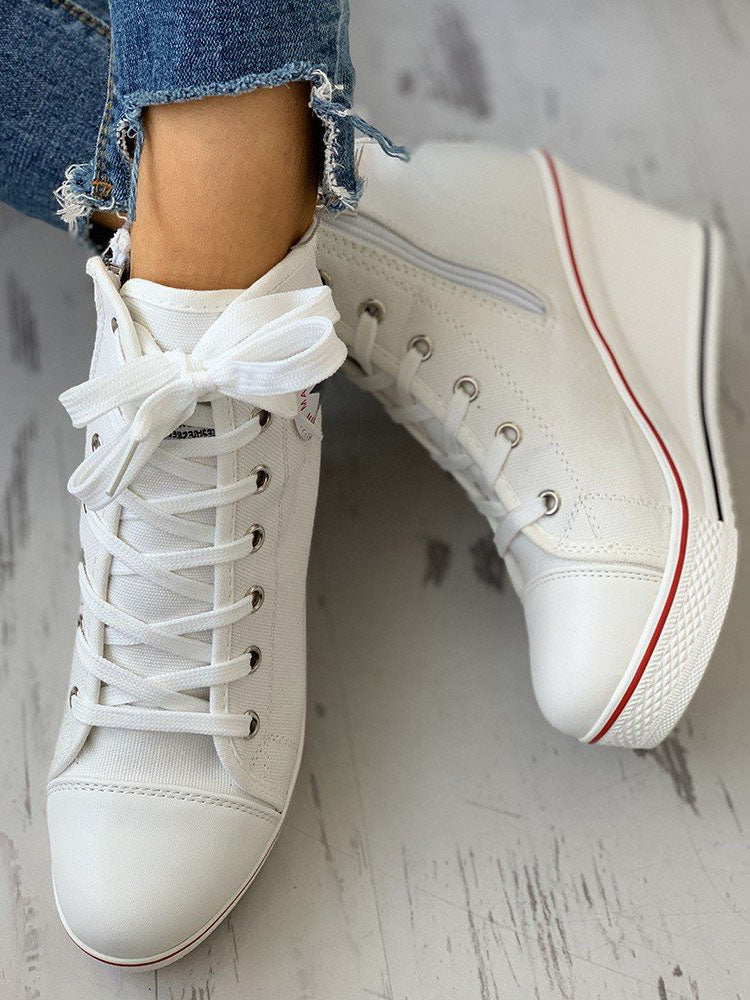 Lace-Up Thick Soled Heel Canvas Sneakers