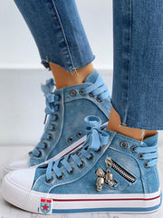 Denim Punk Lace-Up Canvas Sneakers