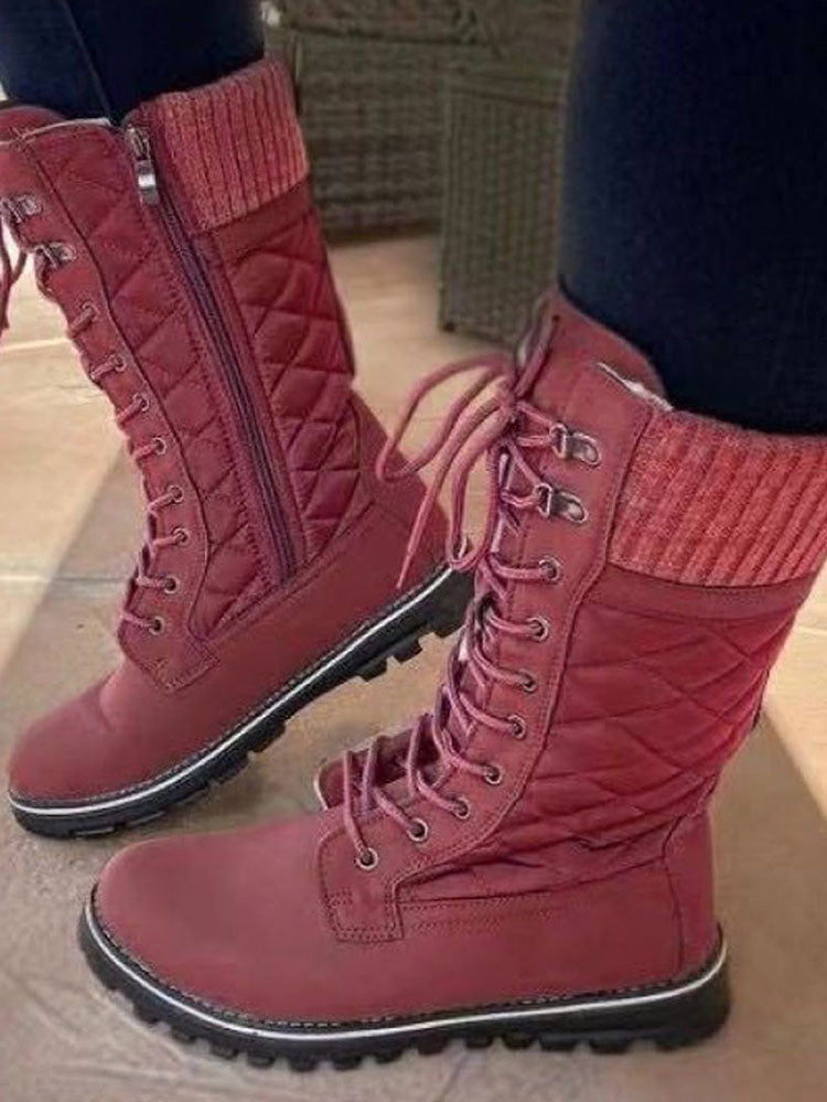 Zipper Design Lace Up Boot