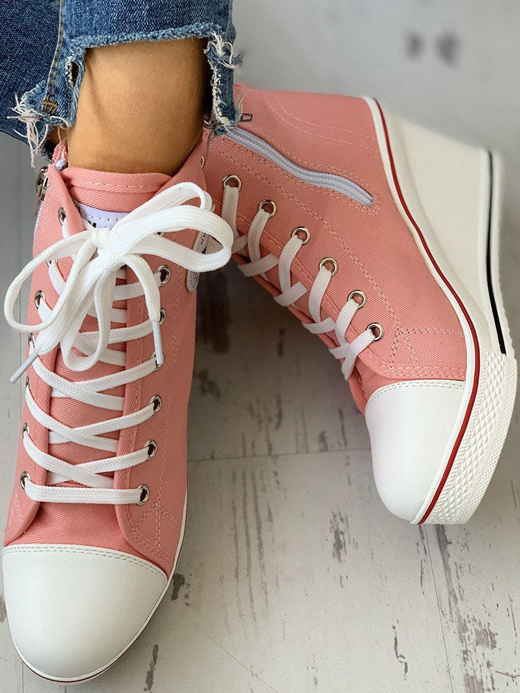 Lace-Up Thick Soled Heel Canvas Sneakers