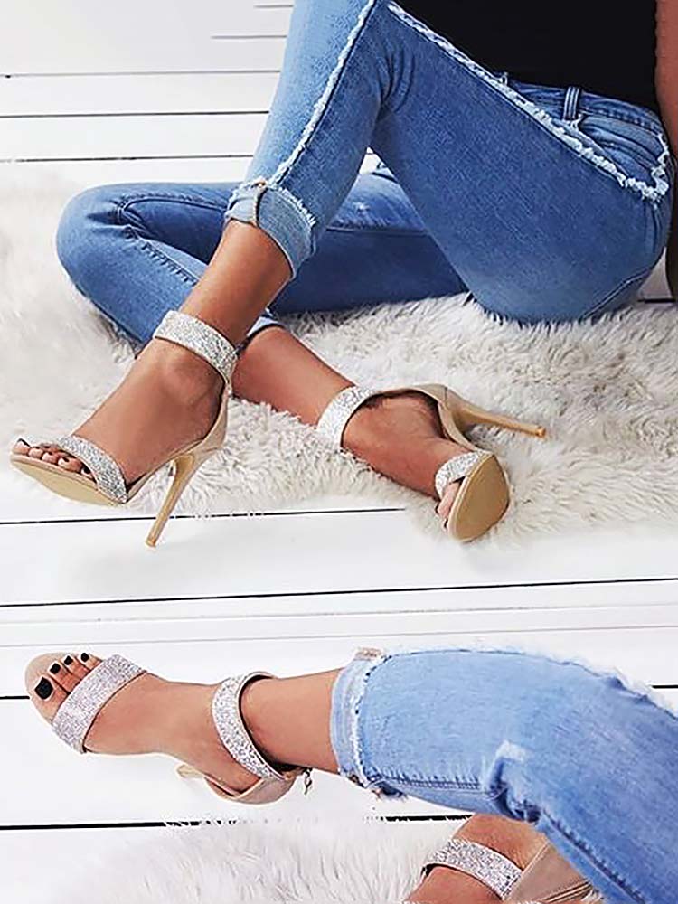 Rhinestone Ankle Strap Sandals