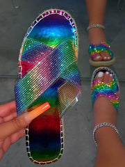 Sandalias con diamantes de imitación de arcoíris