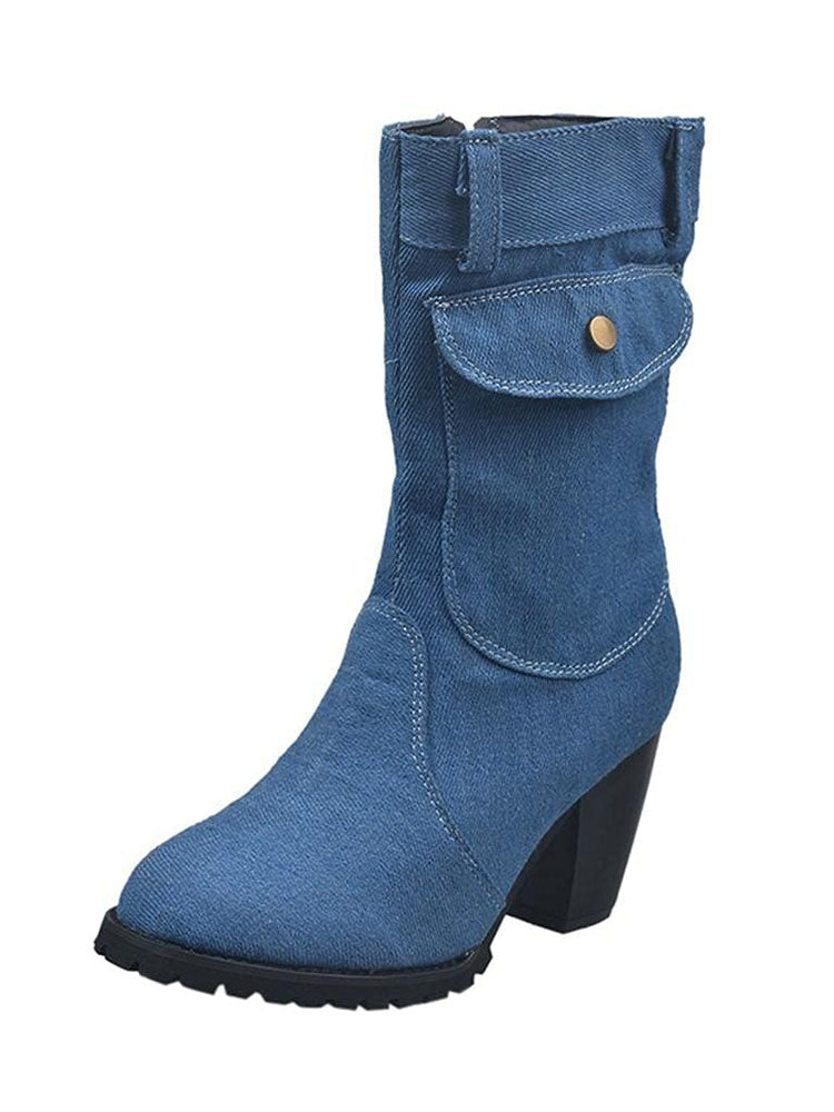 Denim Chunky Heel Boots