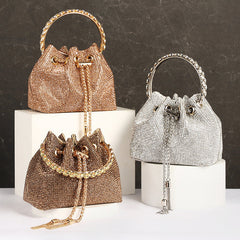 Silver Crystal Diamond Sparkle Bucket Bag