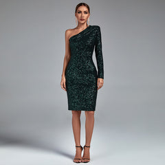 One Shoulder Asymmetrical Sequins Dress