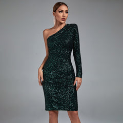 One Shoulder Asymmetrical Sequins Dress