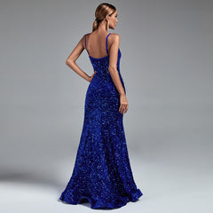 Strappy Sleeveless Sequined Maxi Prom Dress