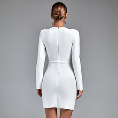 Round Neck Long Sleeve Mini Cut Out Bandage Dress