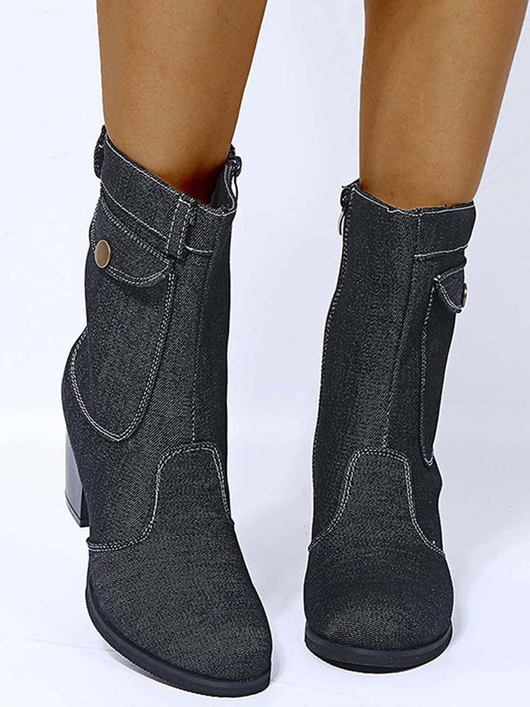 denim chunky heels