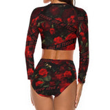 Black-red Rose 2 Piece Sun Protection Bikini Swimwear