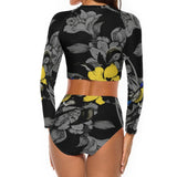 Black-yellow Floral 2 Piece Sun Protection Bikini Swimwear
