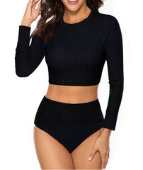 Black 2 Piece Sun Protection Bikini Swimwear