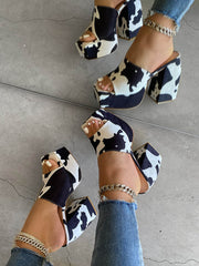 Printed Chunky Heeled Platform Sandals