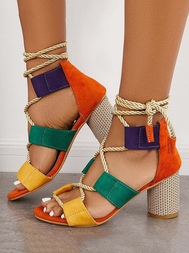 Lace Up Chunky Heel Sandals