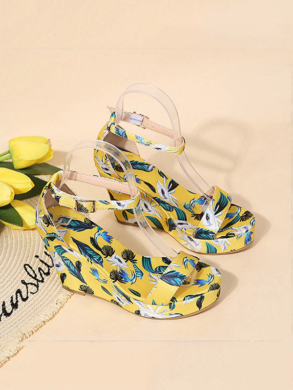 Printed Tropical Style Platform Sandals