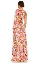 One Shoulder Chain Floral Maxi Dress