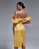 Off Shoulder Pleated Elegant Midi Dress