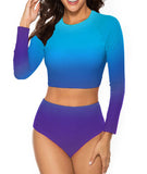 Gradient Blue-purple 2 Piece Sun Protection Bikini Swimwear