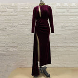 Velvet Cut Out High Slit Draping Maxi Gown