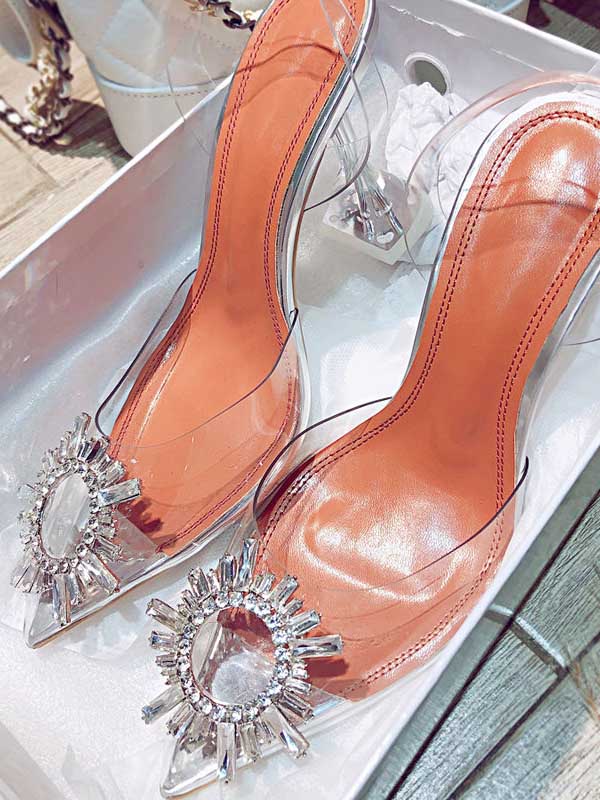 Rhinestone Pointed Toe Transparent Heels