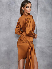 Round Neck Long Sleeve Mini Frill Bodycon Dress