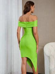 Off Shoulder Irregular Over Knee Bandage Dress