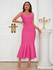 V Neck Sleeveless Flouncing Maxi Bandage Dress