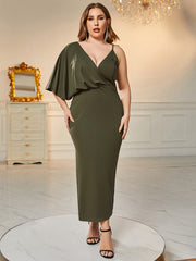 Plus Size V Neck Asymmetry Slit Bodycon Dress