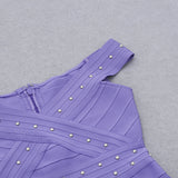 Off Shoulder Short Sleeve Nail Bead Midi Bandage Dress