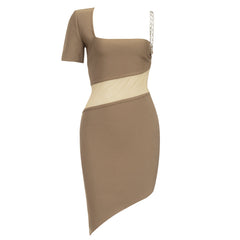 Square Collar Short Sleeve Mini Splicing Bandage Dress