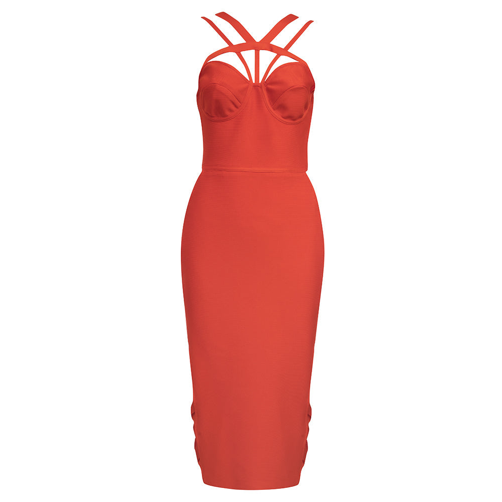 Strappy Sleeveless Midi Cut Out Bandage Dress