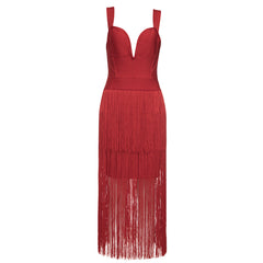 Strappy Sleeveless Midi Tassels Bandage Dress