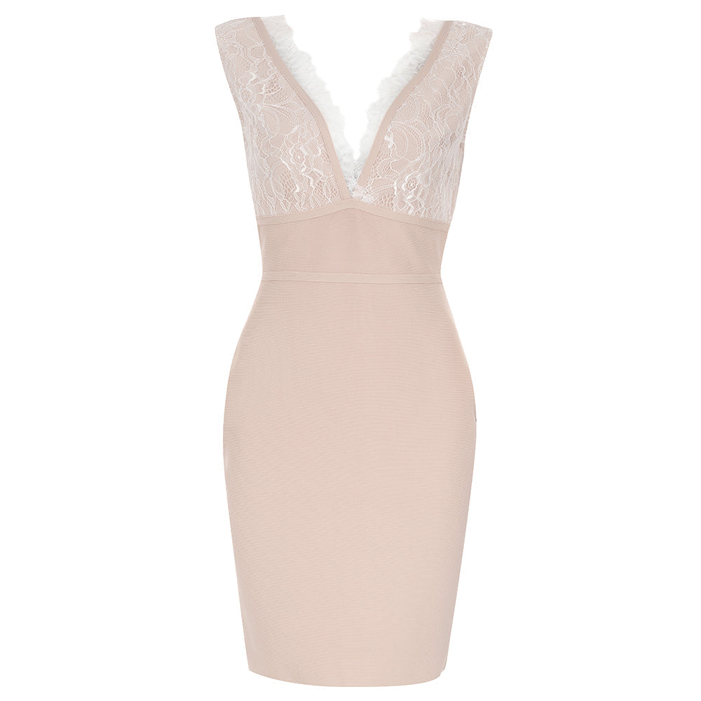 V Neck Sleeveless Mini Lace Bandage Dress