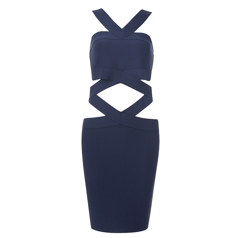 V Neck Sleeveless Midi Cut Out Bandage Dress