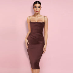 Strappy Sleeveless Plain Over Knee Bodycon Dress