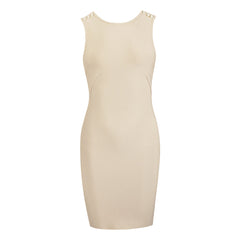 Round Neck Sleeveless Bubble Beads Midi Bandage Dress