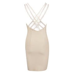 Round Neck Sleeveless Bubble Beads Midi Bandage Dress