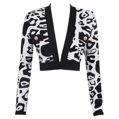 V Neck Long Sleeve Patterned Bandage Jacket