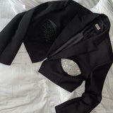 V Neck Long Sleeve Diamente Embellished Bodycon Suit