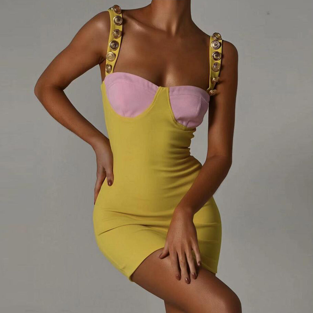 Strappy Sleeveless Splicing Mini Bandage Dress