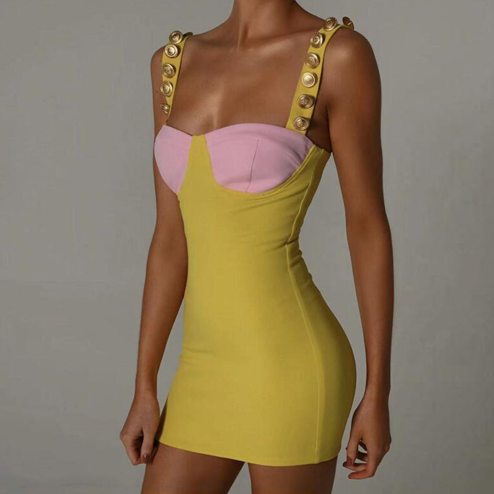 Strappy Sleeveless Splicing Mini Bandage Dress