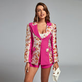 Pink Floral Splicing Eliya Bodycon Suit