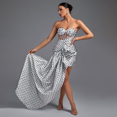 Strapless Mesh Draping Corset Gown